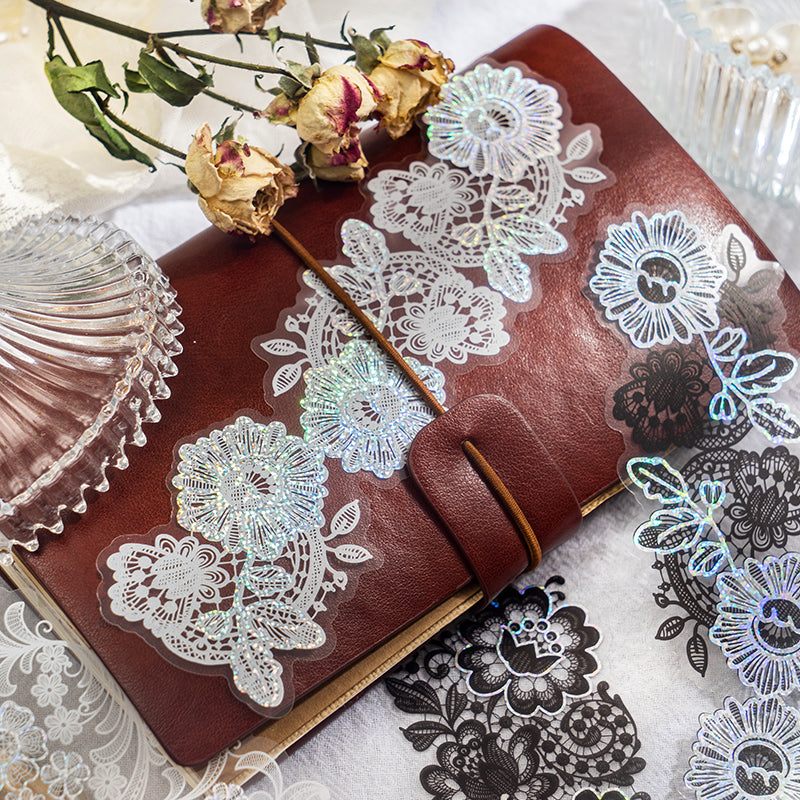 "The Angel of Grey Yarn" 10pcs Shiny Silvery PET Lace Stickers