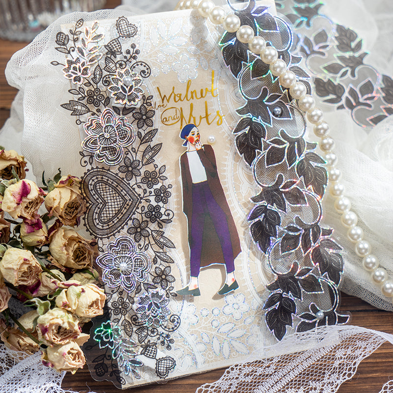 "The Angel of Grey Yarn" 10pcs Shiny Silvery PET Lace Stickers
