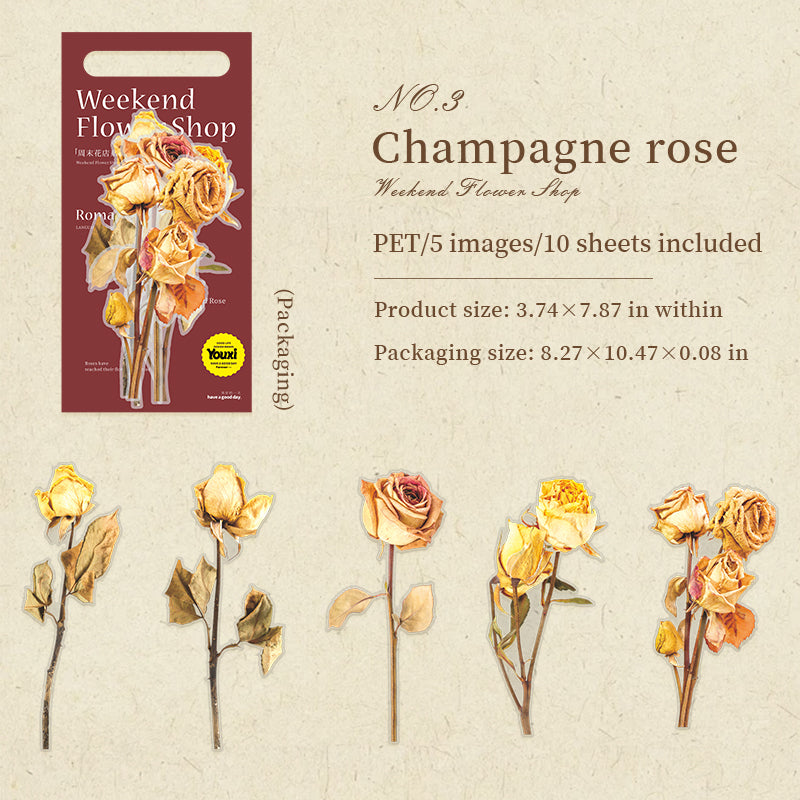 "Weekend Flower" 10pcs Large Sized Rose PET Stickers