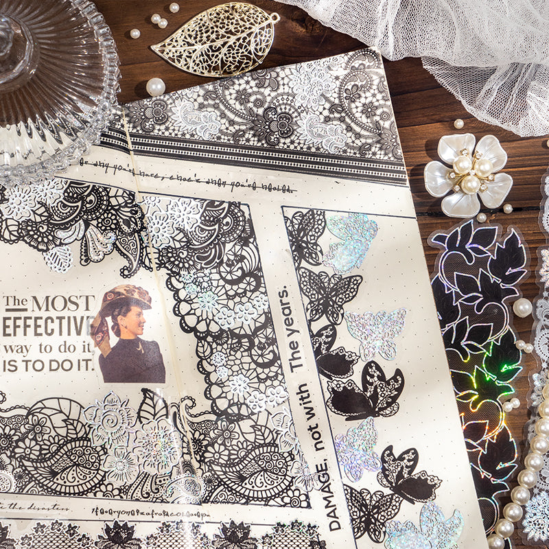 "The Angel of Grey Yarn" 10pcs Shiny Silvery PET Lace Stickers