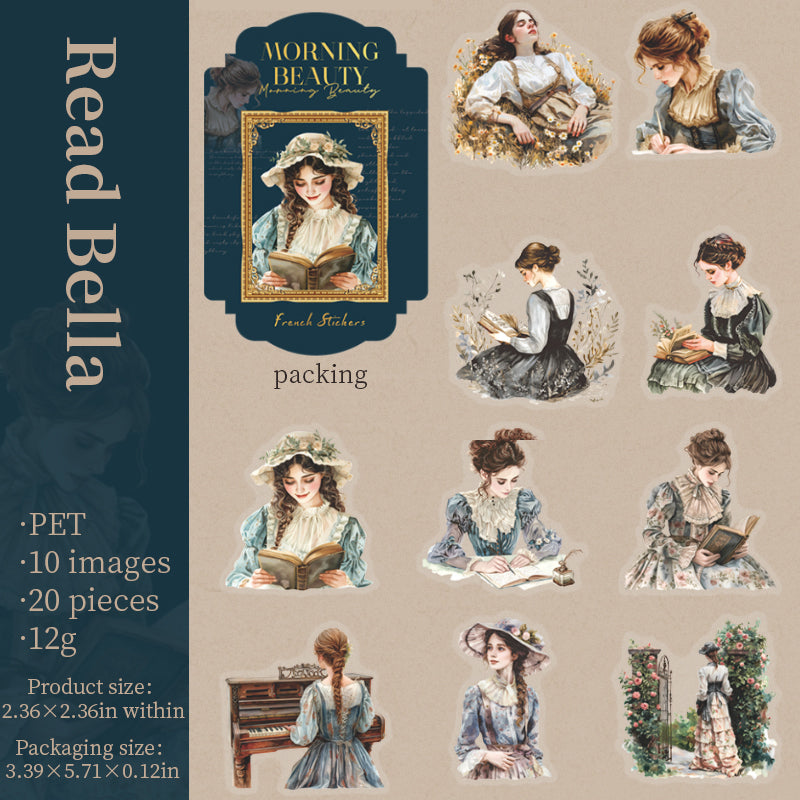 "Morning Beauty" 20pcs PET Stickers Vintage Elegant Lady Stickers