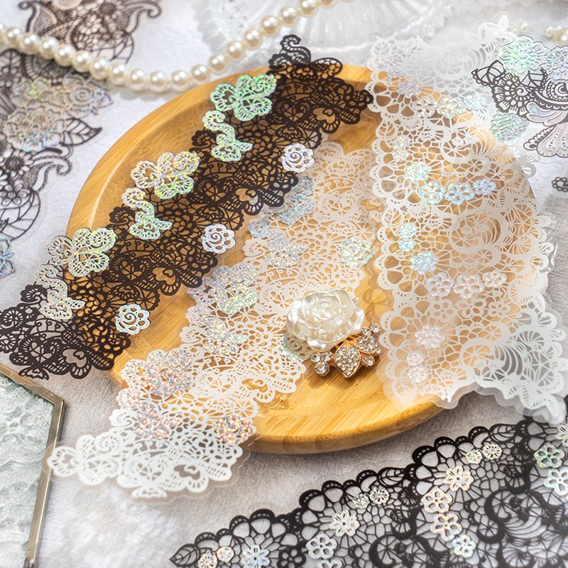 "The Angel of Grey Yarn" 10pcs Shiny Silvery PET Lace Stickers
