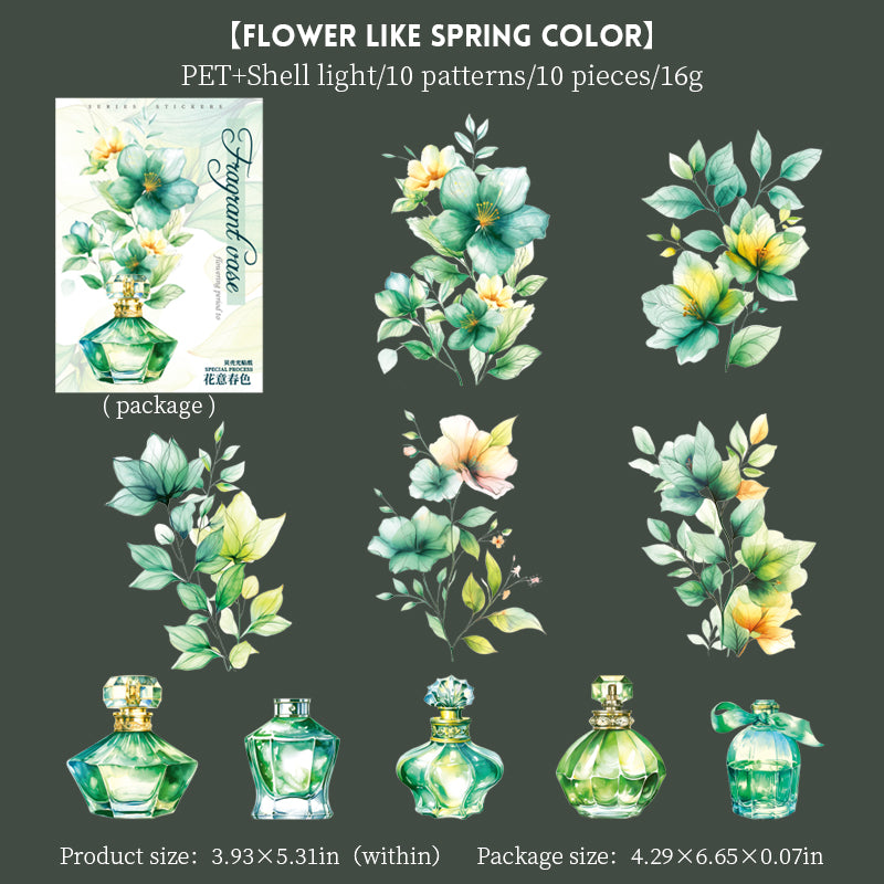 “Fragrant Flowers” 10pcs Large Sized Flower Stickers Transparent Stickers