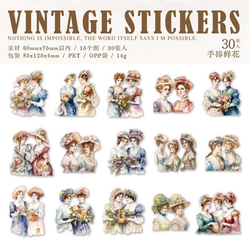 "Walking from the Painting" 30pcs PET Vintage Ladies Stickers