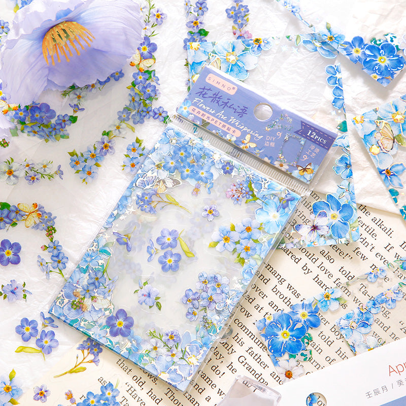 "The Age of Flowers" 12pcs Pre-cut Shimmery Flower Frame Stickers
