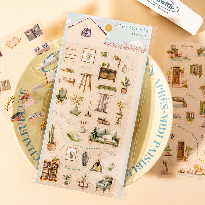 “A Leisure Home” Cute Miniature Stickers Pre-cute 2 Sheets in