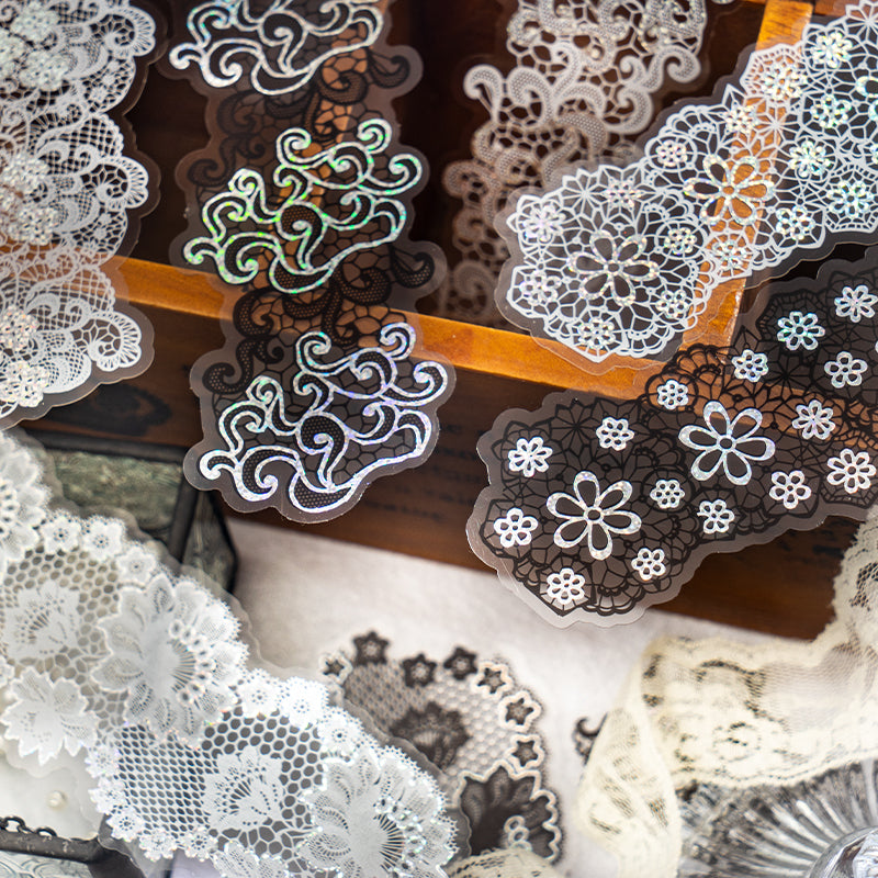"The Angel of Grey Yarn" 10pcs Shiny Silvery PET Lace Stickers