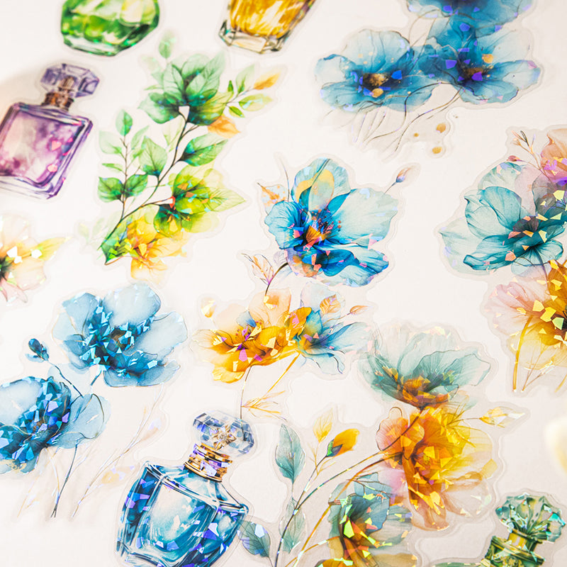 “Fragrant Flowers” 10pcs Large Sized Flower Stickers Transparent Stickers