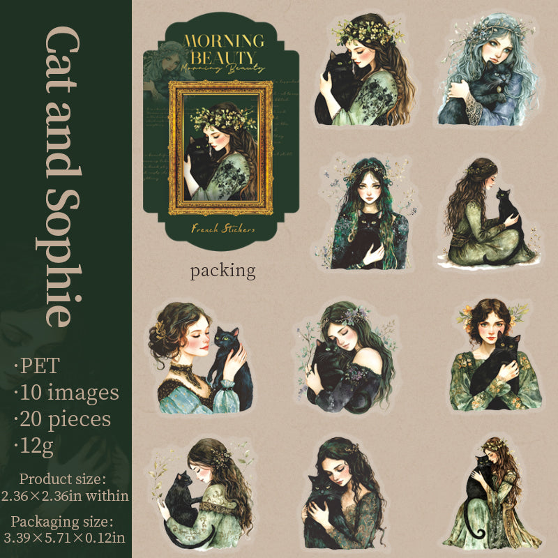 "Morning Beauty" 20pcs PET Stickers Vintage Elegant Lady Stickers