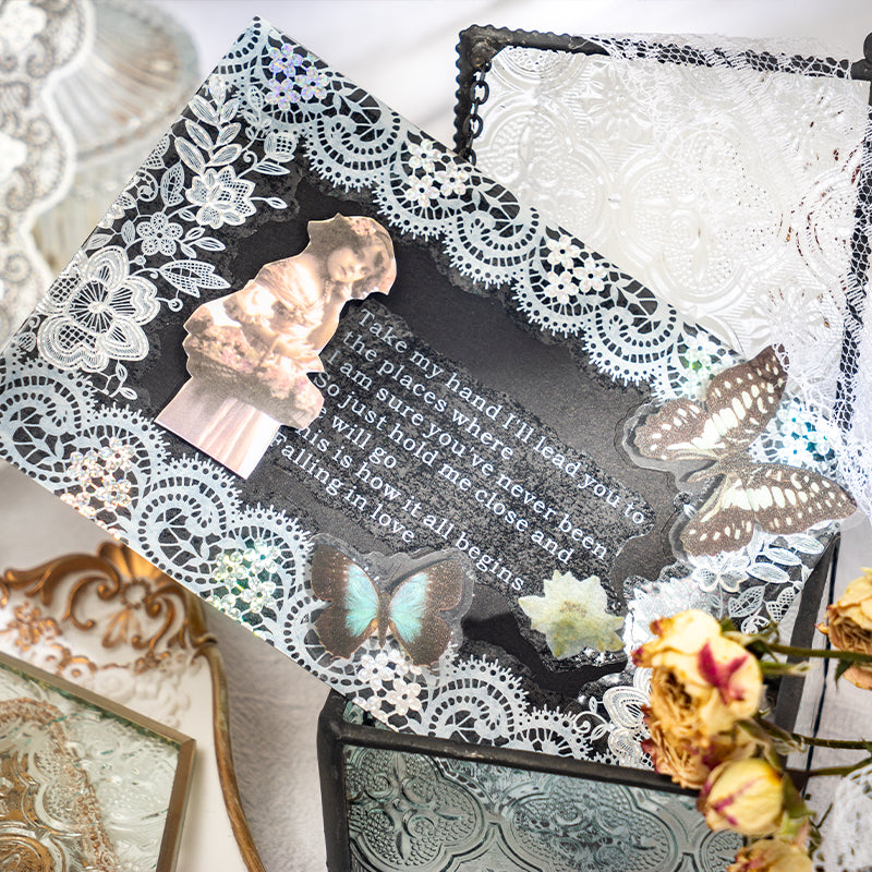 "The Angel of Grey Yarn" 10pcs Shiny Silvery PET Lace Stickers