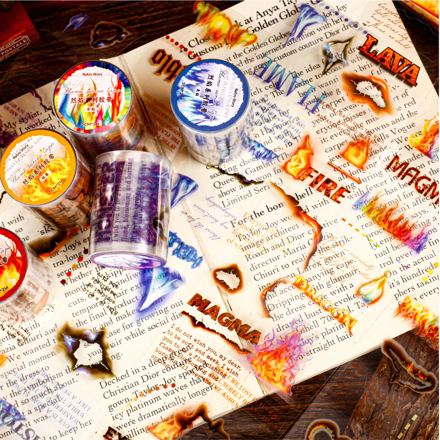 "Fire and Flame" Pre-cute PET Tapes Sticker Rolls