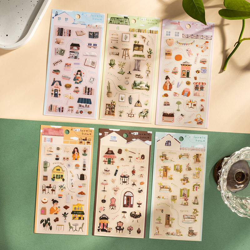 “A Leisure Home” Cute Miniature Stickers Pre-cute 2 Sheets in