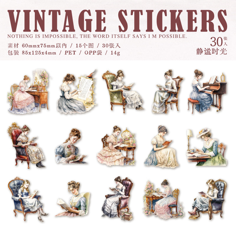 "Walking from the Painting" 30pcs PET Vintage Ladies Stickers