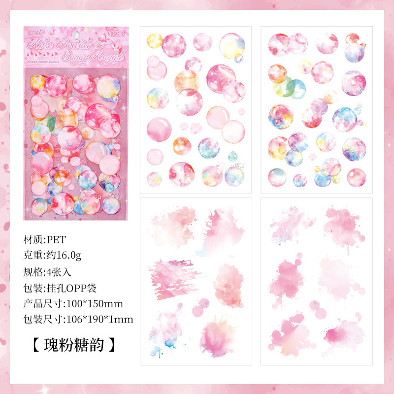 "Glazed Sugar Bubbles" 4 Sheets of Pre-cut PET Bubble Stickers