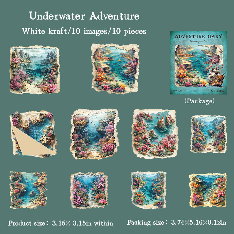 "Adventure Diary" 10pcs Vintage Map Stickers Pirate Map Stickers
