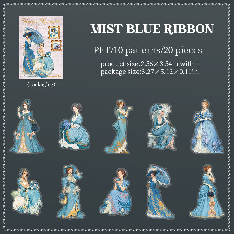 "Rococo Banquet" 20pcs Retro Elegant Victorian Ladies Stickers PET Art Decals for Journaling, Scrapbooking & Crafts