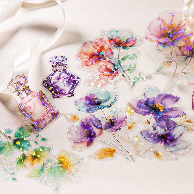 “Fragrant Flowers” 10pcs Large Sized Flower Stickers Transparent Stickers