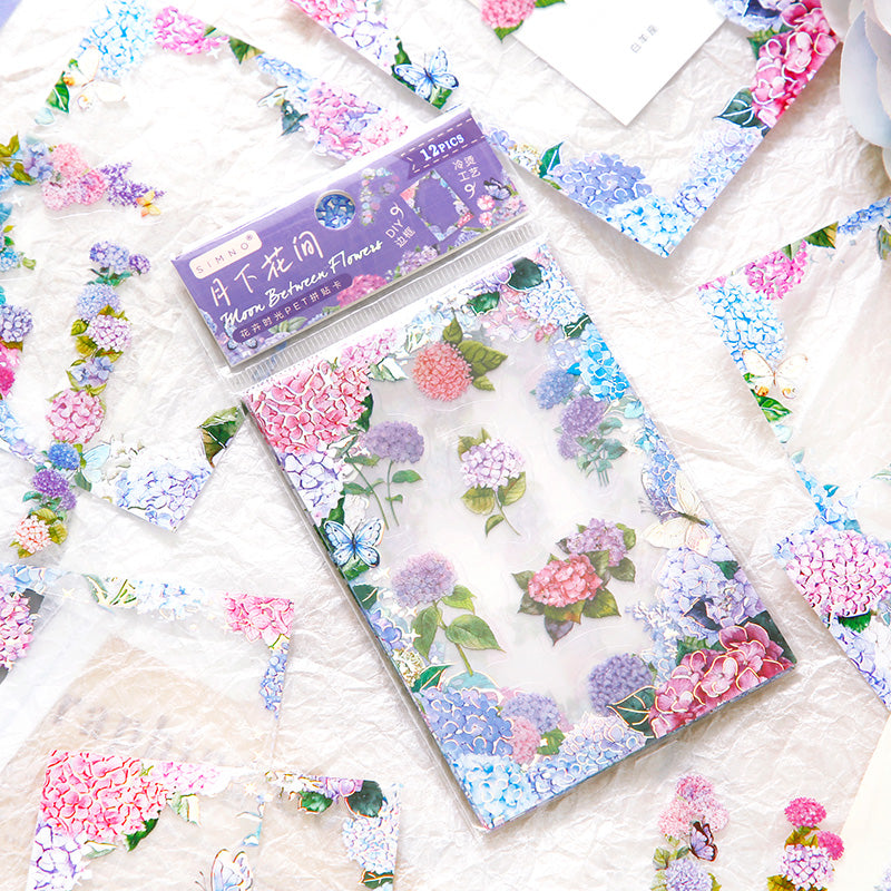 "The Age of Flowers" 12pcs Pre-cut Shimmery Flower Frame Stickers