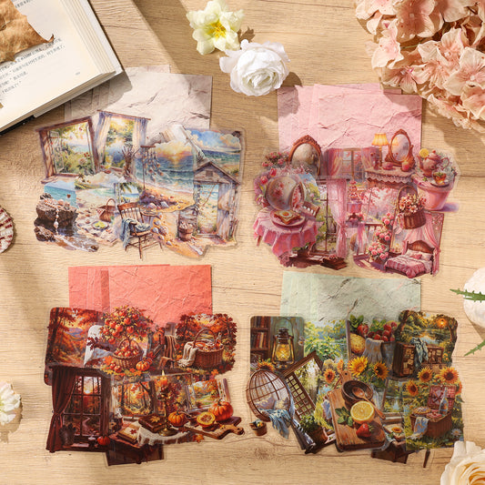 Cottage Landscape PET Scene Stickers with Decor Papers