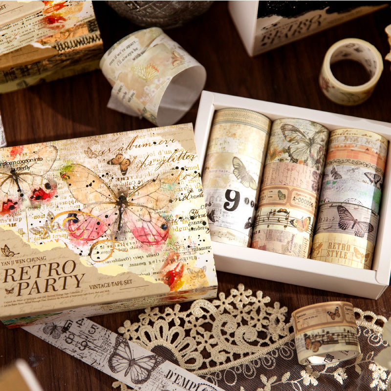 "Retro Party" Washi Tapes Box 20 Rolls in Washi Tapes With Backing