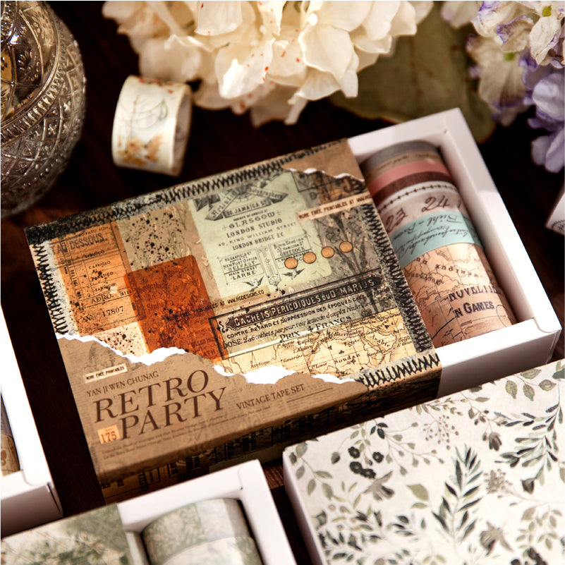 "Retro Party" Washi Tapes Box 20 Rolls in Washi Tapes With Backing