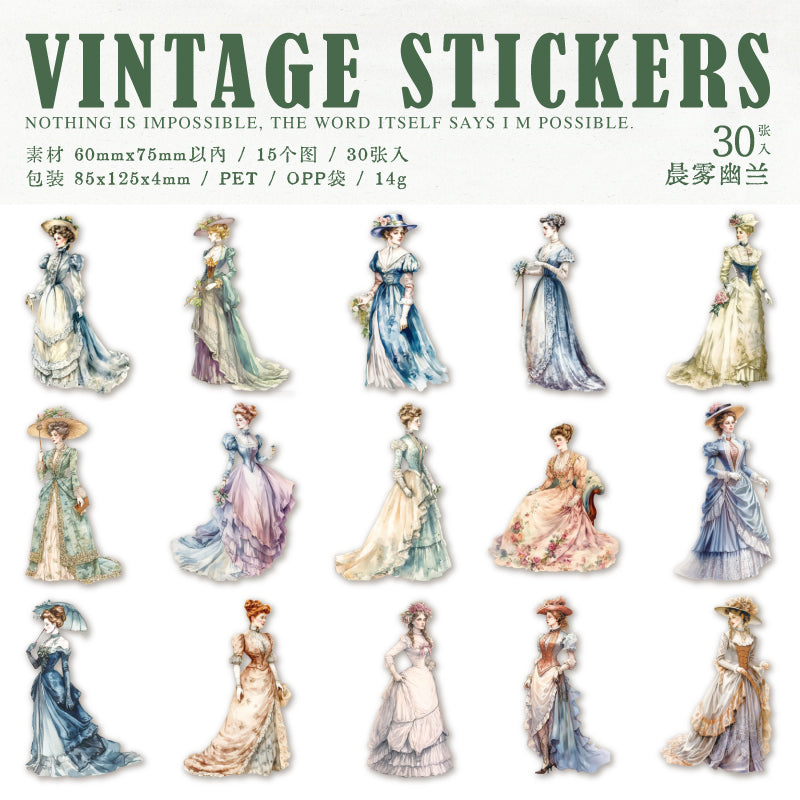 "Walking from the Painting" 30pcs PET Vintage Ladies Stickers