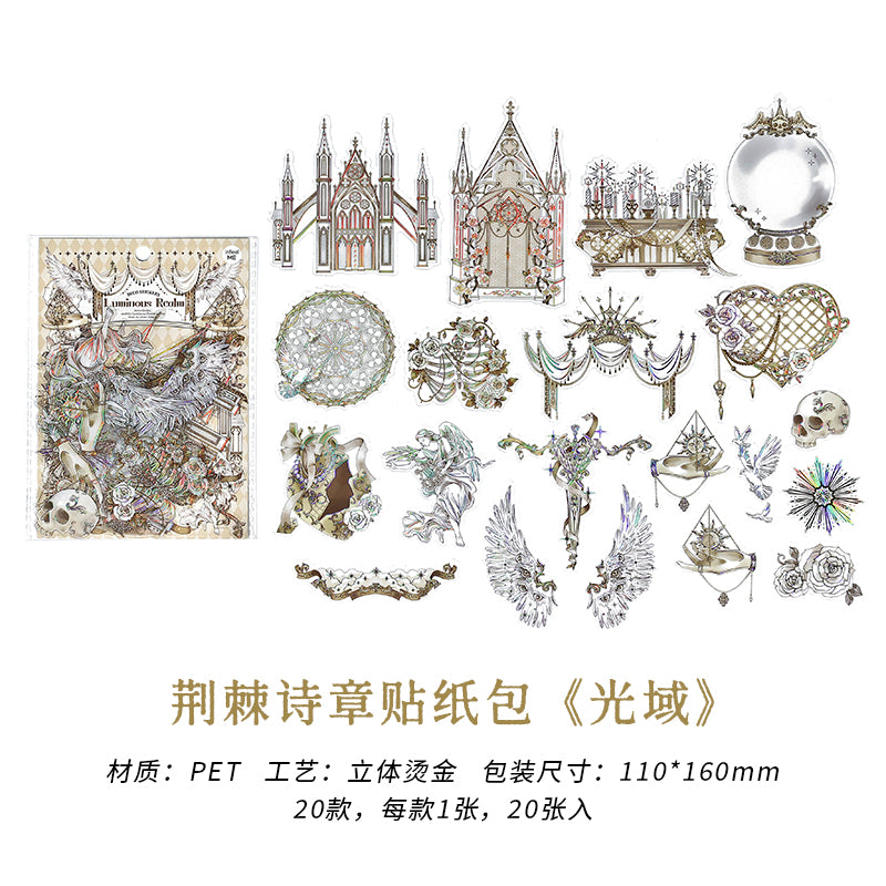 "Thorny Poems" 20pcs Golden Lined Stickers for Scrapbooking Art