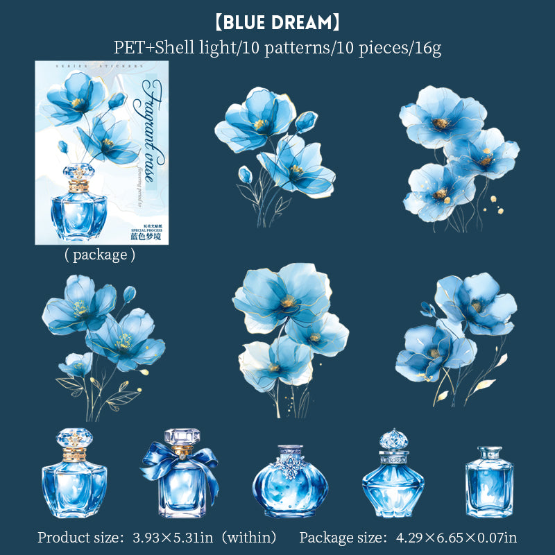 “Fragrant Flowers” 10pcs Large Sized Flower Stickers Transparent Stickers