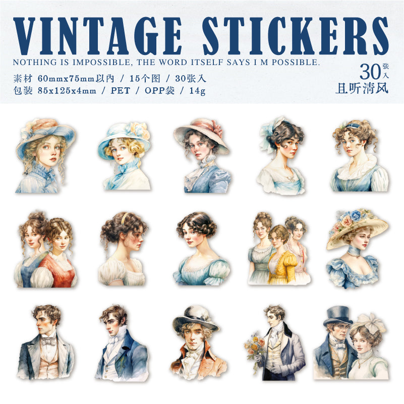 "Walking from the Painting" 30pcs PET Vintage Ladies Stickers