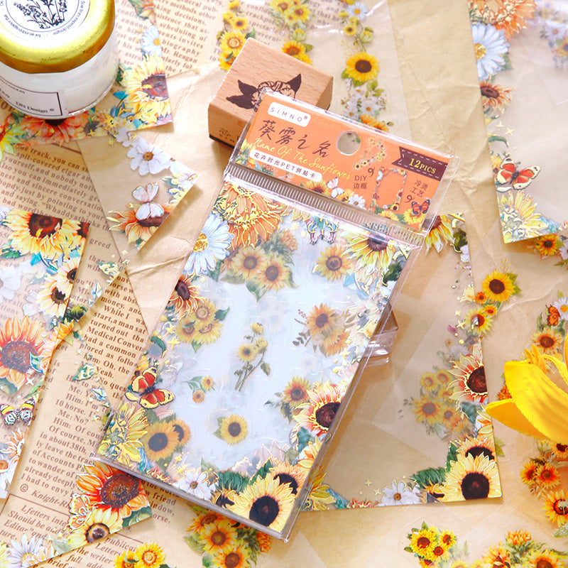 "The Age of Flowers" 12pcs Pre-cut Shimmery Flower Frame Stickers