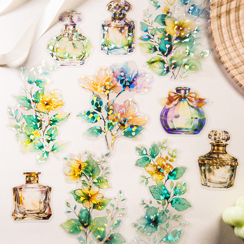 “Fragrant Flowers” 10pcs Large Sized Flower Stickers Transparent Stickers