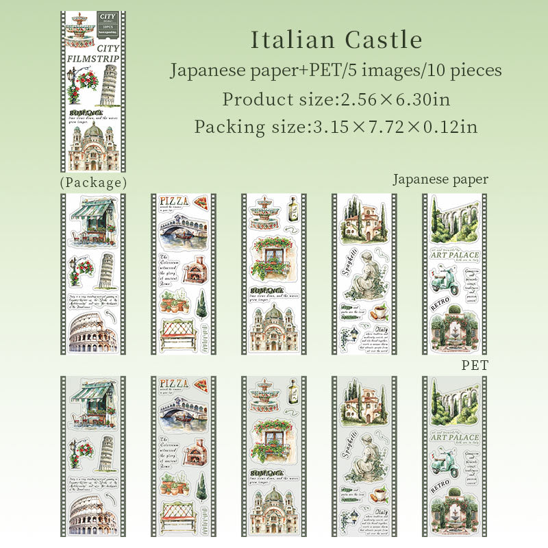 "City Filmstrip" 10 Sheets of Travel Themed PET Sticker Books