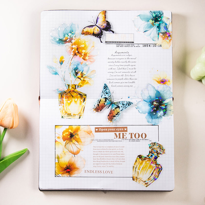 “Fragrant Flowers” 10pcs Large Sized Flower Stickers Transparent Stickers