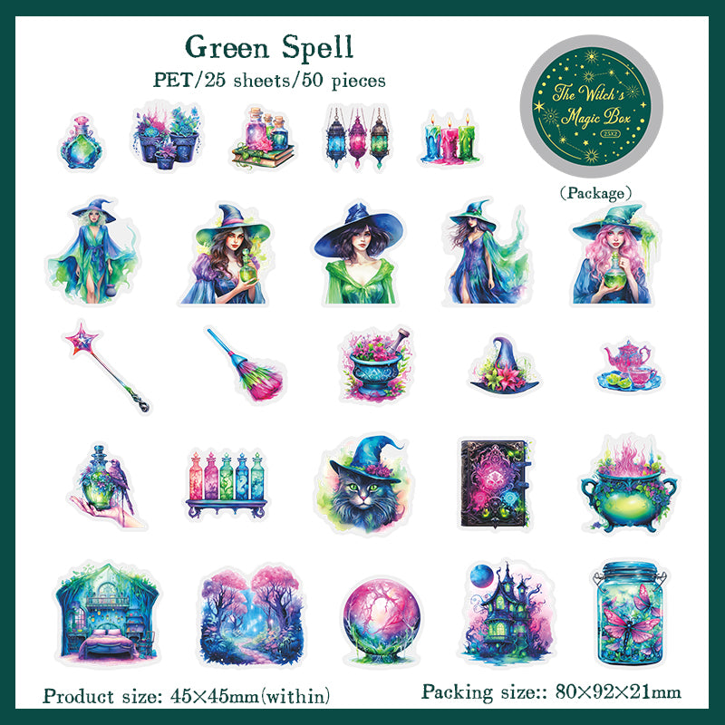 "The Witch's Magic Box" 50pcs PET Stickers in Aluminum Box