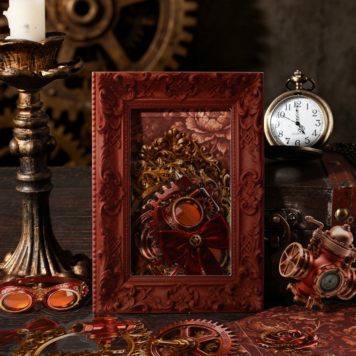 Steampunk Themed Journal Supplies with Large Stickers and Deco Papers
