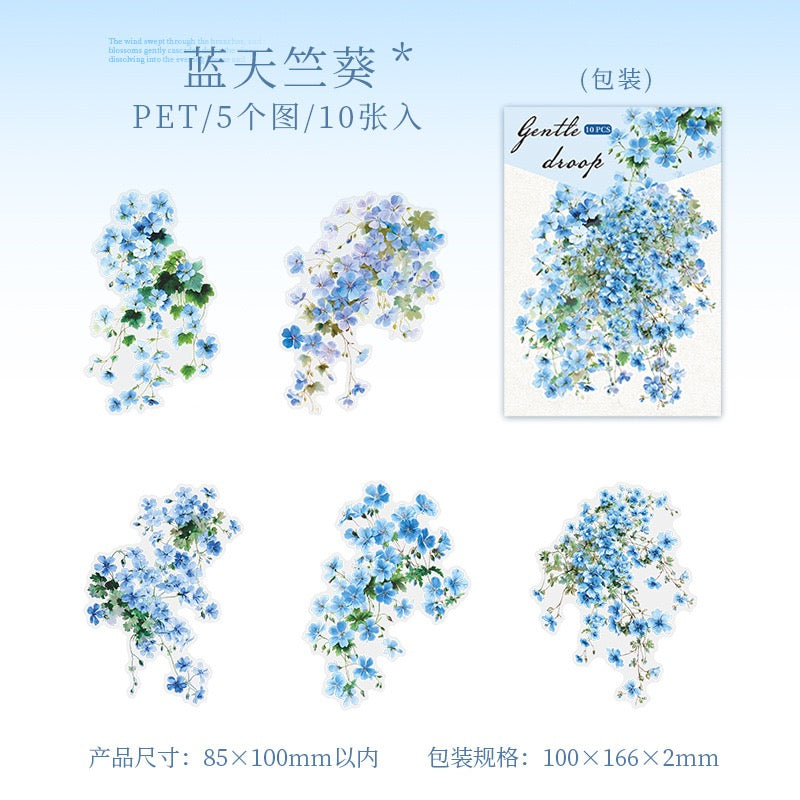 Gentle Droop Flower PET Stickers 10pcs in