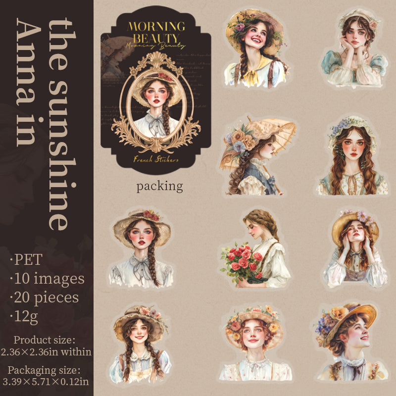 "Morning Beauty" 20pcs PET Stickers Vintage Elegant Lady Stickers