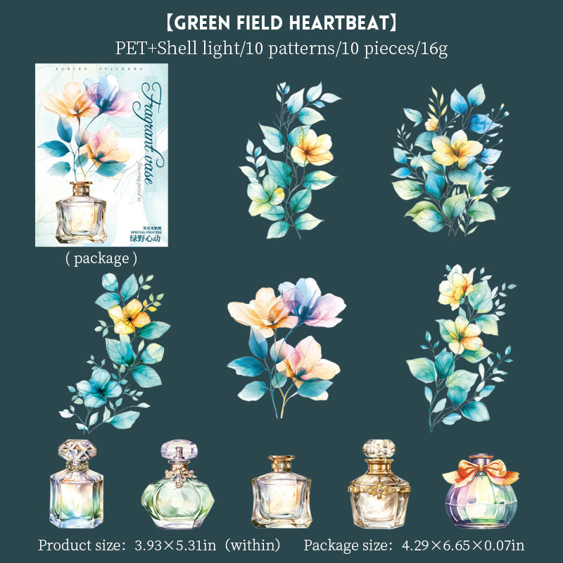 “Fragrant Flowers” 10pcs Large Sized Flower Stickers Transparent Stickers