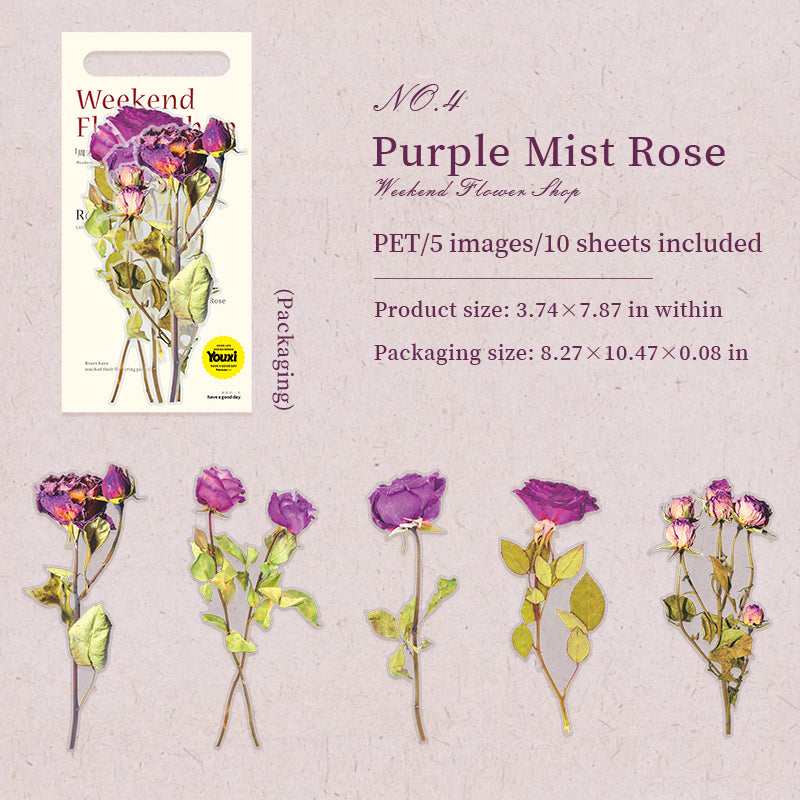 "Weekend Flower" 10pcs Large Sized Rose PET Stickers