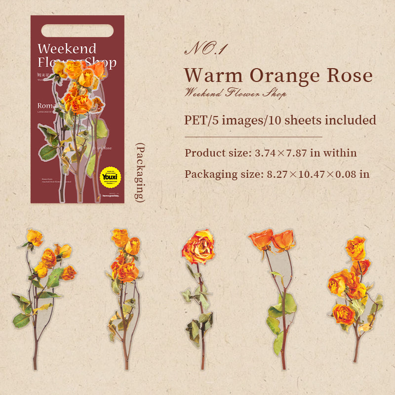 "Weekend Flower" 10pcs Large Sized Rose PET Stickers