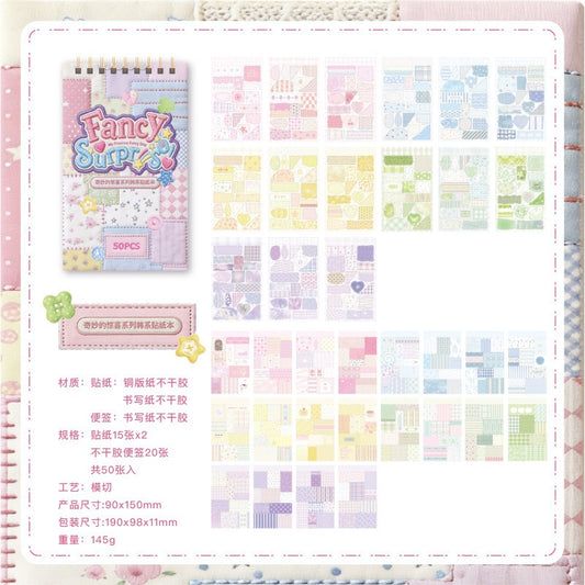 Fancy Surprise Spiral Bound Sticker Book, 50Pcs Pastel Grid Floral Stickers