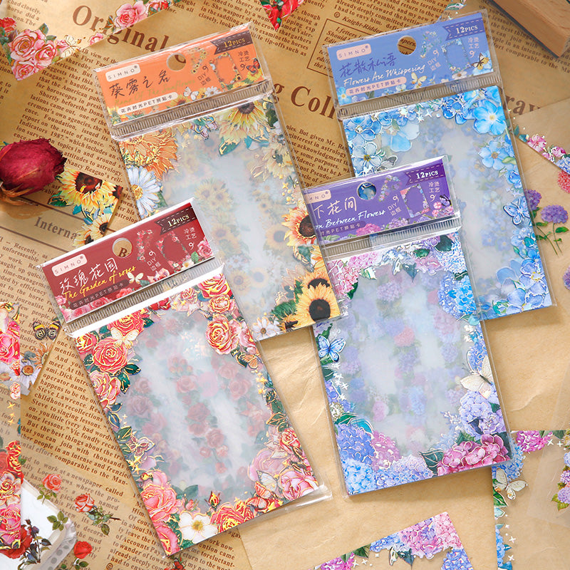 "The Age of Flowers" 12pcs Pre-cut Shimmery Flower Frame Stickers