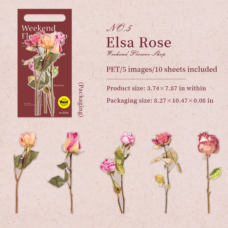 "Weekend Flower" 10pcs Large Sized Rose PET Stickers