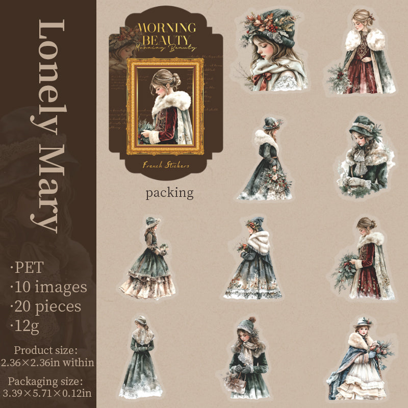 "Morning Beauty" 20pcs PET Stickers Vintage Elegant Lady Stickers