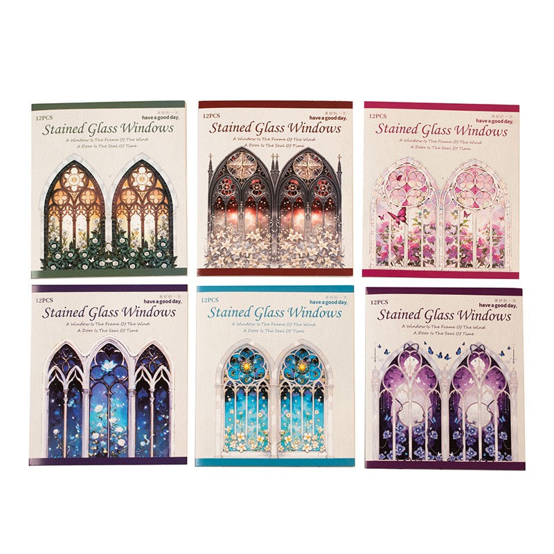 Stained Glass Windows PET Stickers 12pcs in