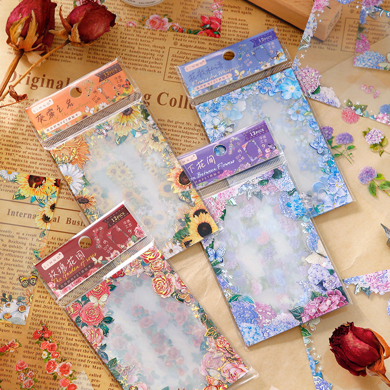 "The Age of Flowers" 12pcs Pre-cut Shimmery Flower Frame Stickers