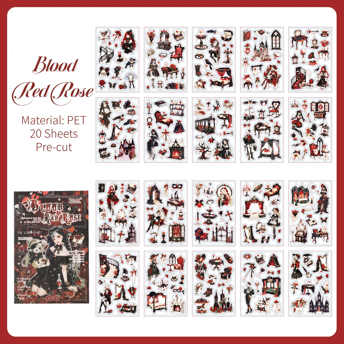 Gothic Lolita Girl Sticker Book, 4 Packs Vintage Dark Theme PET Stickers