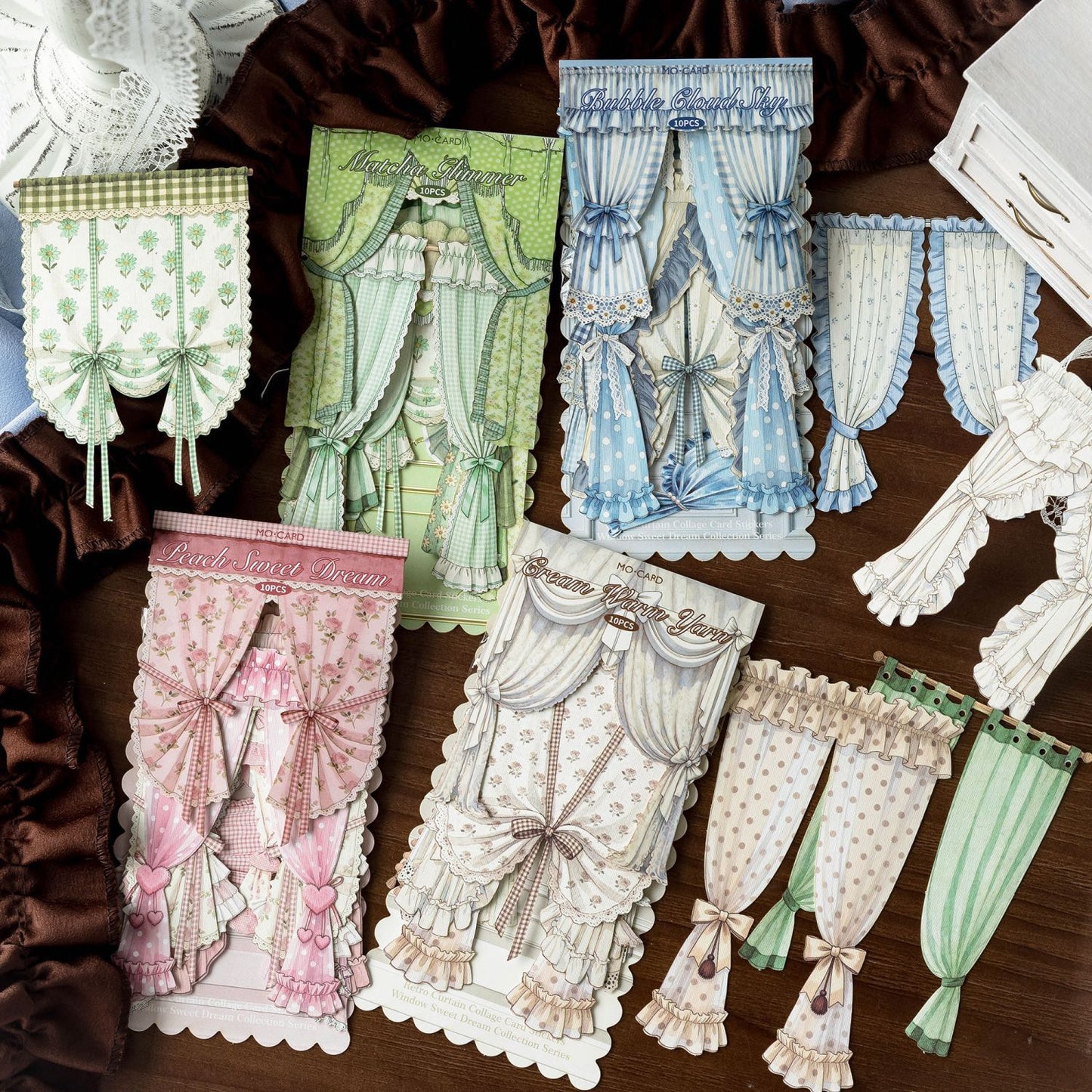 Cute Retro Curtain Card Stickers for Journaling 10pcs per pack