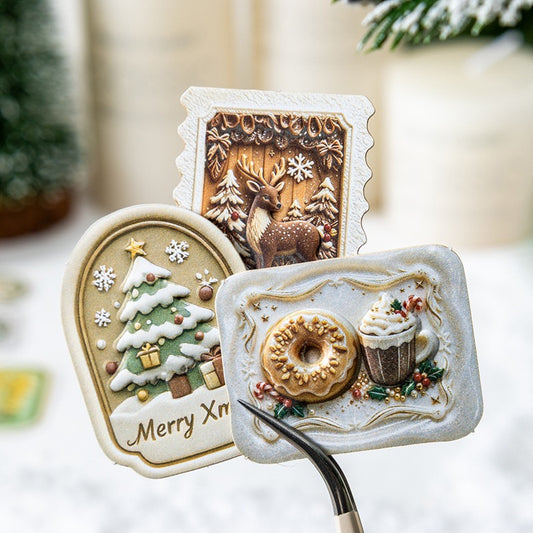Christmas Summary 30pcs Embossed Cardboard Stickers