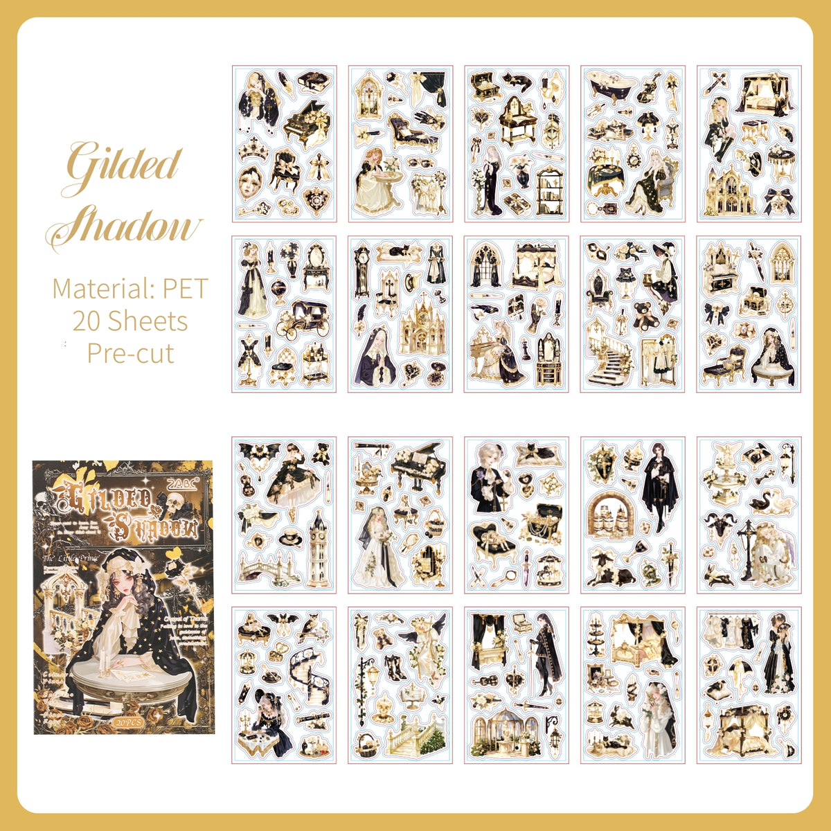 Gothic Lolita Girl Sticker Book, 4 Packs Vintage Dark Theme PET Stickers